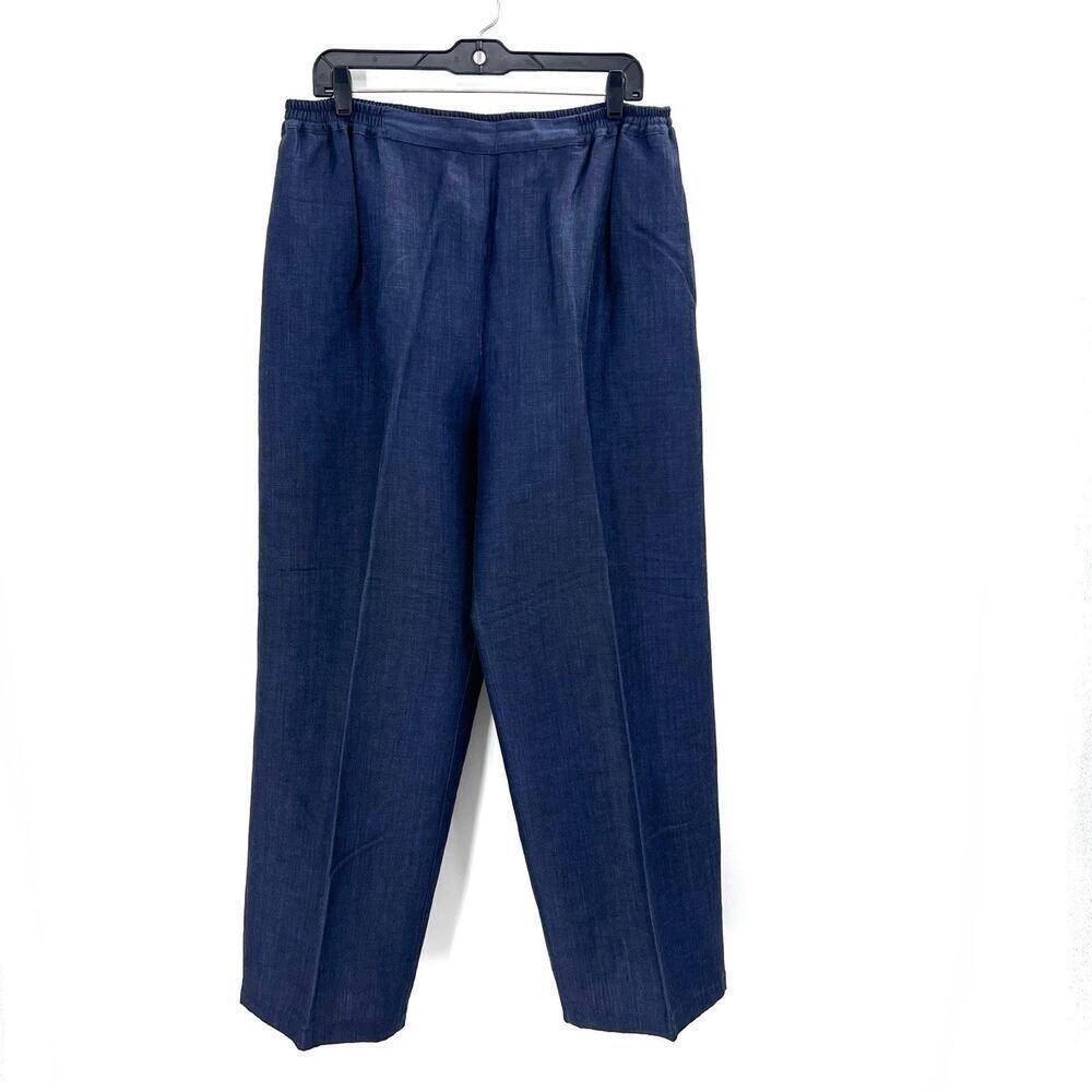 Eskandar Navy Blue 100% Linen Wool Blend Pull On Wide Leg Trouser Pants Size 2